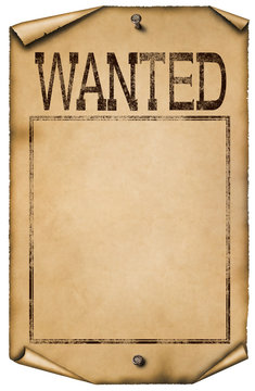 Illustration of blank wanted poster isolated on white background