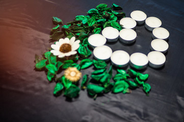 Valentine's Day, romantic design, candles in the form of heart with petals