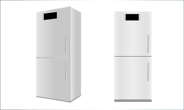 View of refrigerator in two positions