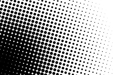 Gradient halftone dots background in pop art style. Black and white texture. Vector illustration.