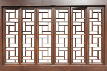 Chinese traditional style wooden window on isolated white background