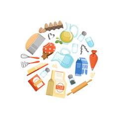 Vector cooking ingridients or groceries circle concept illustration