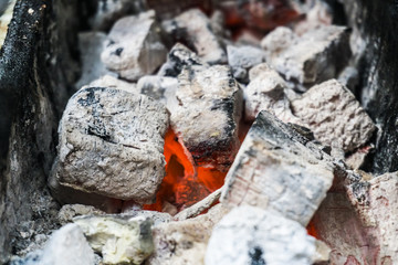 Hot charcoal in a grill