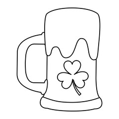 beer glass foam and clover vector illustration outline design