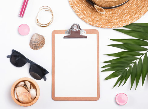 Clipboard mock-up and feminine summer accessories