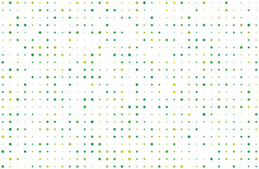 Dotted background with circles, dots, point different size, scale. Halftone pattern. Green on white color Vector illustration