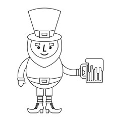 leprechaun character holding beer vector illustration outline design