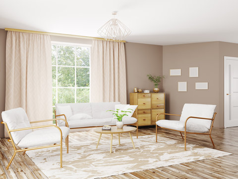 Interior of modern living room 3d rendering