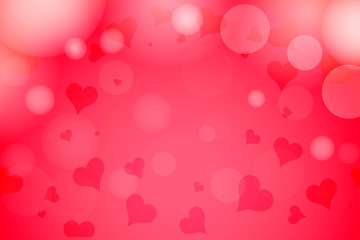 Beautiful Happy Valentine's Day card hearts boke blurred on a red pink background. Vector illustration EPS 10.