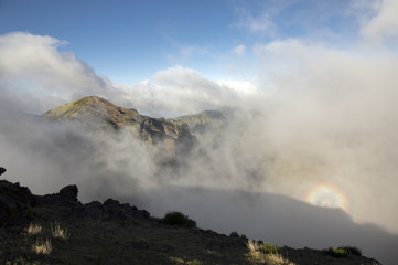 Brocken spectre also called brocken bow or mountain spectre appeared on Pico do Arieiro, Madeira, Portugal