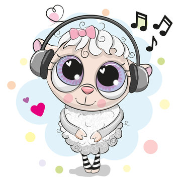 Cute cartoon Sheep with headphones