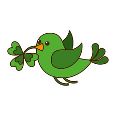 Fototapeta premium green bird flying with clover in beak vector illustration