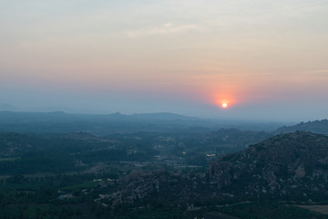 Beautiful sunset view from Hanuman Temple, Hampi, South India