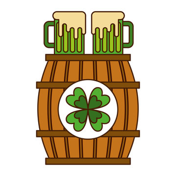 wooden barrel with two green beer and clover vector illustration