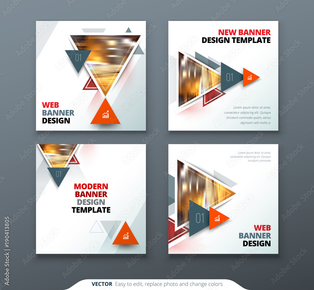 Wall mural banner design. square abstract vector banner with triangle shapes for web template.