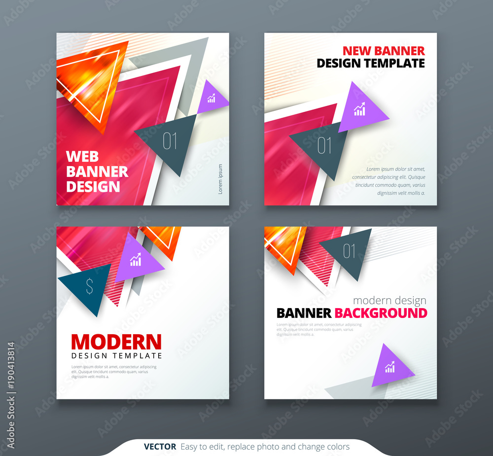 Wall mural banner design. square abstract vector banner with triangle shapes for web template.