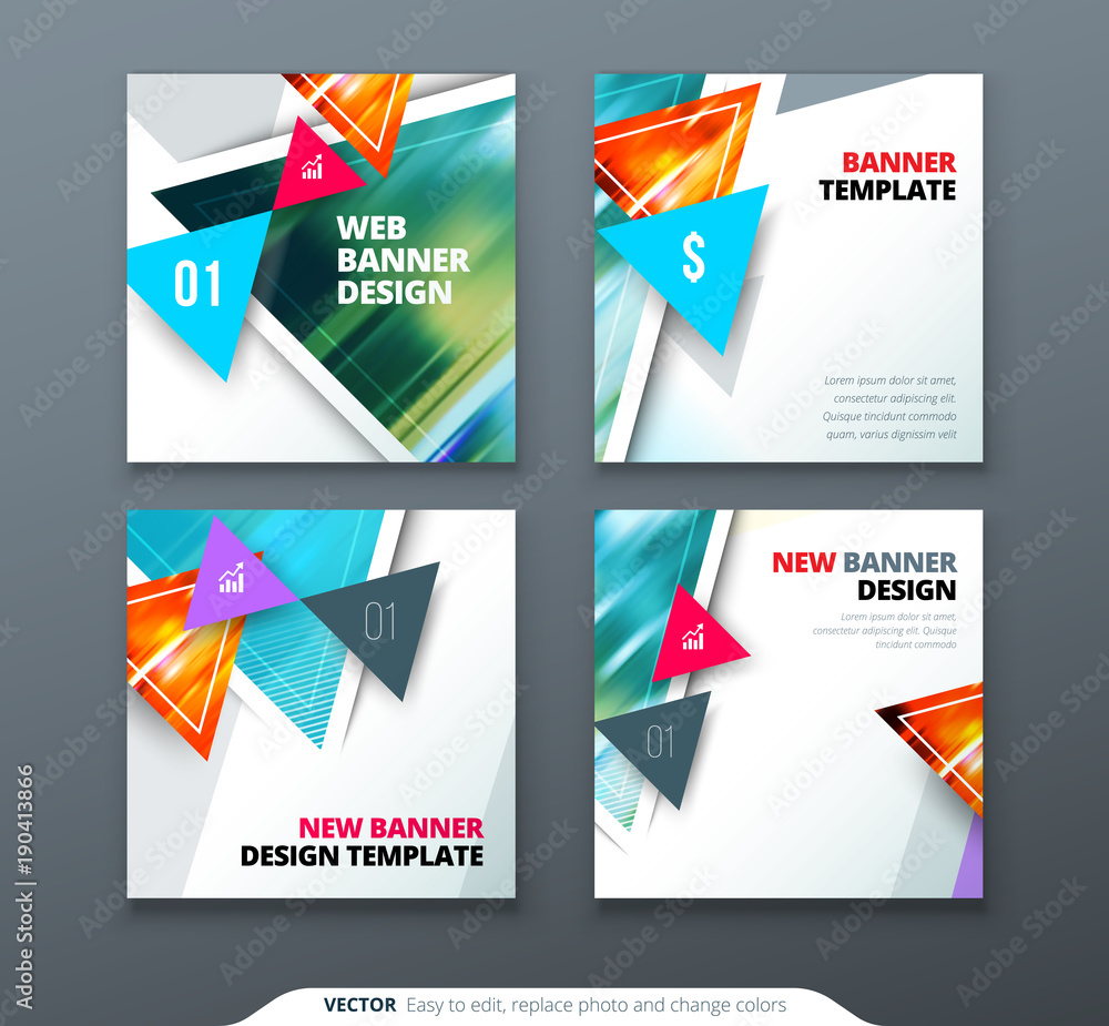 Wall mural banner design. square abstract vector banner with triangle shapes for web template.
