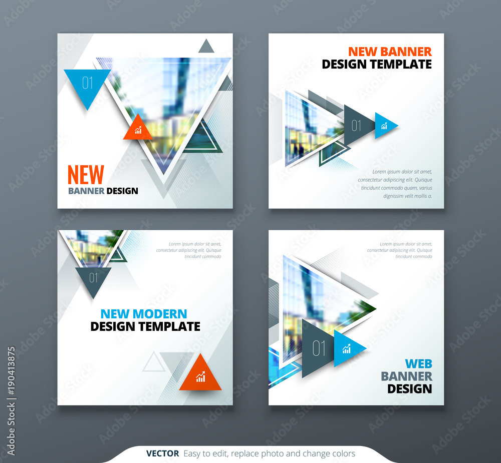 Wall mural banner design. square abstract vector banner with triangle shapes for web template.