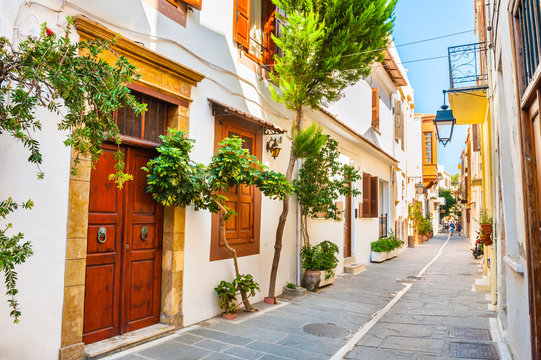 Fototapeta Beautiful street in Rethymno, Crete, Greece.