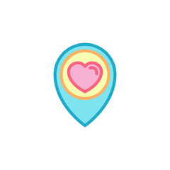 Love with traveling pin location Icon. Simple Heart Illustration Line Style Logo Template Design. 