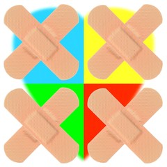 Colored HEART with Various Strips of ADHESIVE BANDAGES PLASTER - Medical Equipment - Colorful Pop Art Style