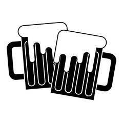 two beer glass foam beverage vector illustration black and white image