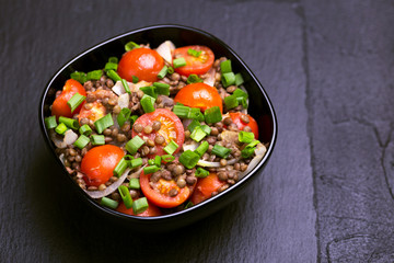 Indian lentil salad with veggies. Healthy food, vegetarian and vegan