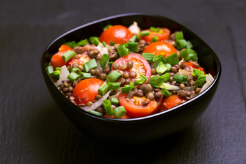 Indian lentil salad with veggies. Healthy food, vegetarian and vegan