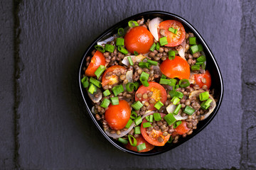 Indian lentil salad with veggies. Healthy food, vegetarian and vegan