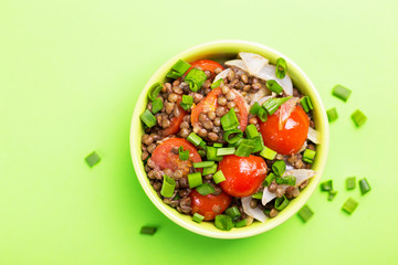 Indian lentil salad with veggies. Healthy food, vegetarian and vegan