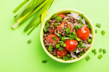 Indian lentil salad with veggies. Healthy food, vegetarian and vegan