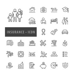 Insurance icon set Vector Illustration, icons modern design style