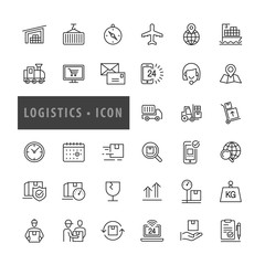 Transportation icons set,  Logistics and delivery objects and elements. Flat line icons modern design style