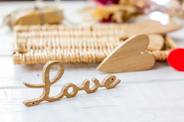 Wood letters LOVE for Valentine's day