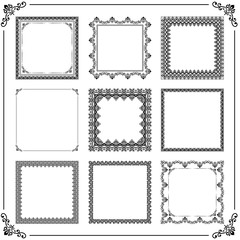 Vintage set of vector elements. Different square elements for decoration and design frames, cards, menus, backgrounds and monograms. Classic black patterns. Set of vintage patterns