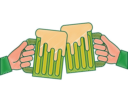 hands holding green beer mug foam vector illustration drawing image design