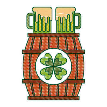 wooden barrel with two green beer and clover vector illustration drawing image design