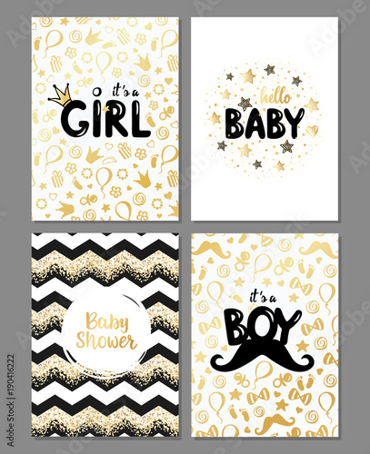 Vector Set Of Baby Shower Cards It S A Girl It S A Boy Card Hello