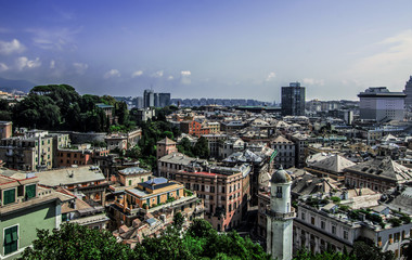 view on the roofs of the palaces and on the terraces of Genoa, Italy