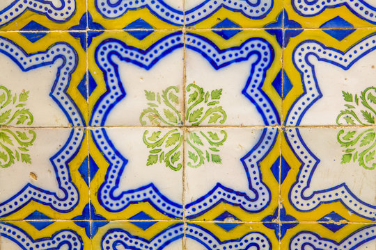 Typical Portuguese decorations with colored ceramic tiles