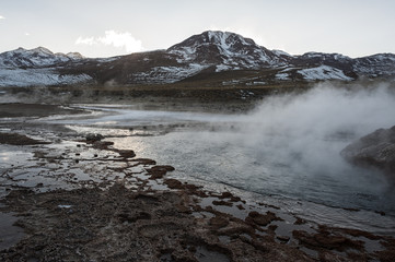 El Tatio geysers, the biggest geysers of the southern hemisphere close to the plateau of San Pedro de Atacama, Calama, Antofagasta - Chile , South America