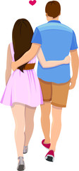 Fototapeta premium Vector illustration of a cute Valentines day couple, man and woman that are in love, People romantic walking while holding eachother, heterosexual