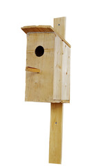 Wooden birdhouse isolated on white