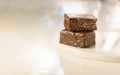 Cake with chocolate topping