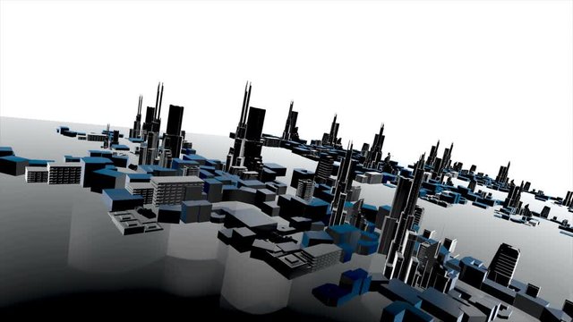 3D animation of growing city building and modern architecture construction of cityscape in aerial view and industrial concept in white background 4k
