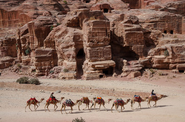 Petra, Jordan - Bedouin in the ruins of the old city of Petra in Jordan