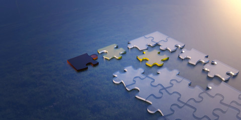 Jigsaw closeup and link connection Business Concept / 3d render