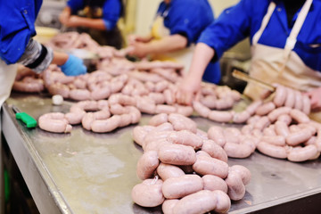 production of boiled sausages and smoked sausage at a meat factory. Food industry