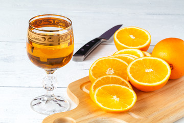 Sliced orange on cutting board