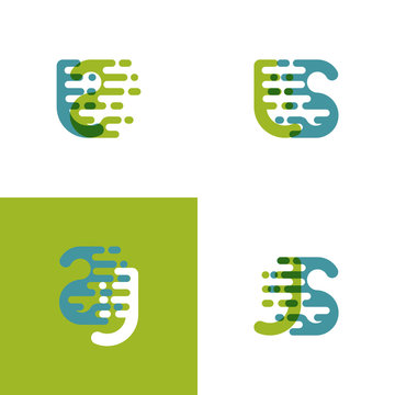 JS letters logo with accent speed in light green and light blue